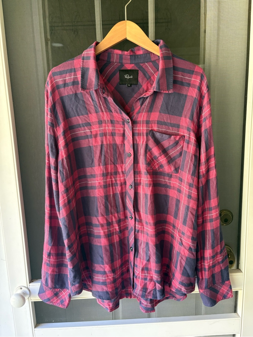 Rails Woman’s Button-Front Plaid Shirt in Pink and Navy